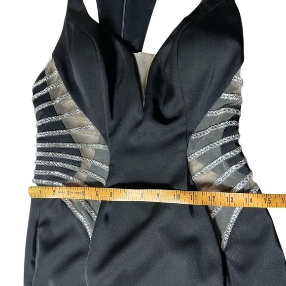 La Femme Sleeveless Mesh Cut Out Bling Formal Full Length Black Evening Dress 8 - Picture 12 of 16